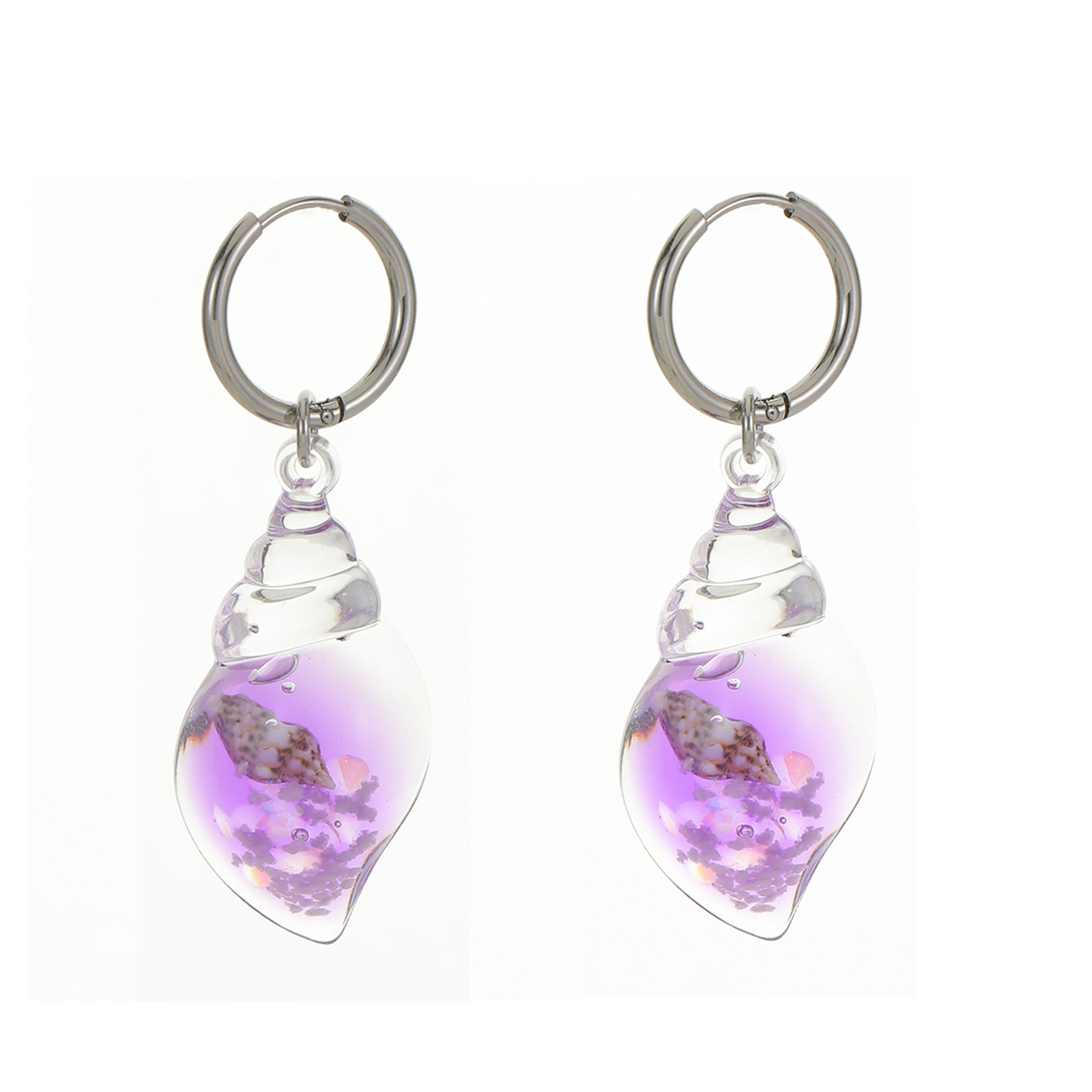 Conch earrings purple pair
