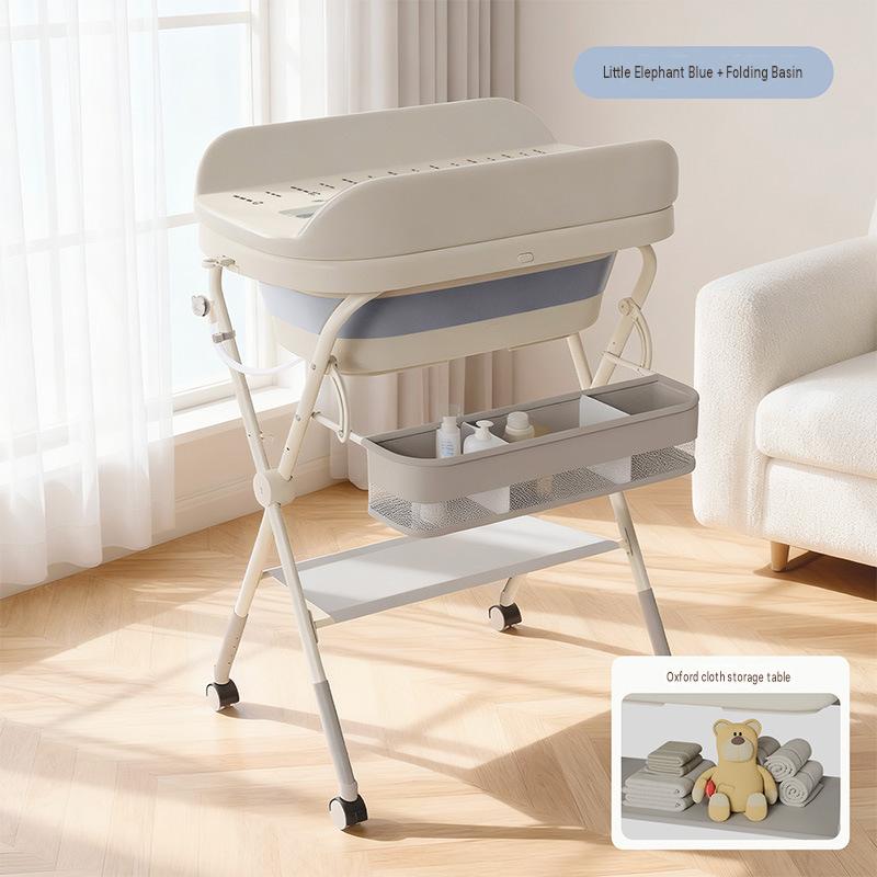 Blue 3-in-1 changing table - elephant design   fabric storage rack   thermometer