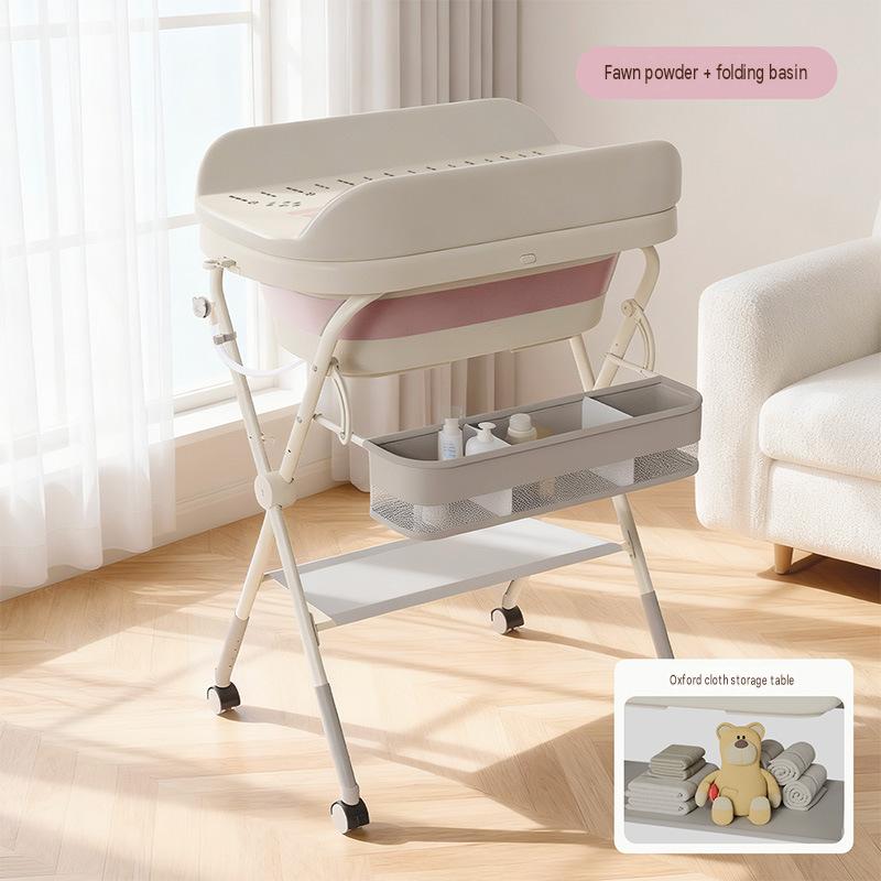 Pink 3-in-1 changing table - deer design   fabric storage rack   thermometer