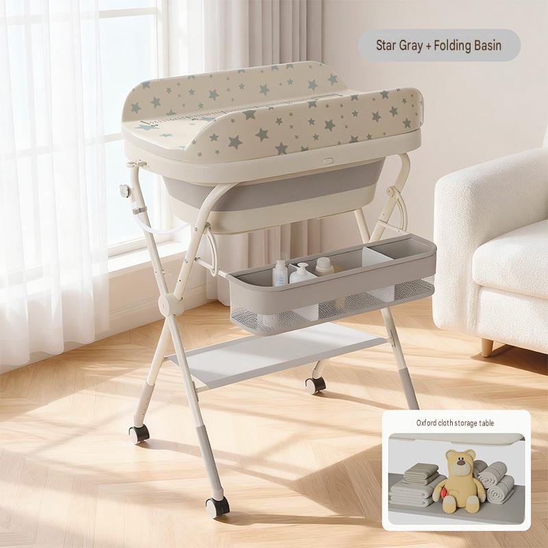 Gray three-in-one nursing table star model   fabric storage rack   thermometer