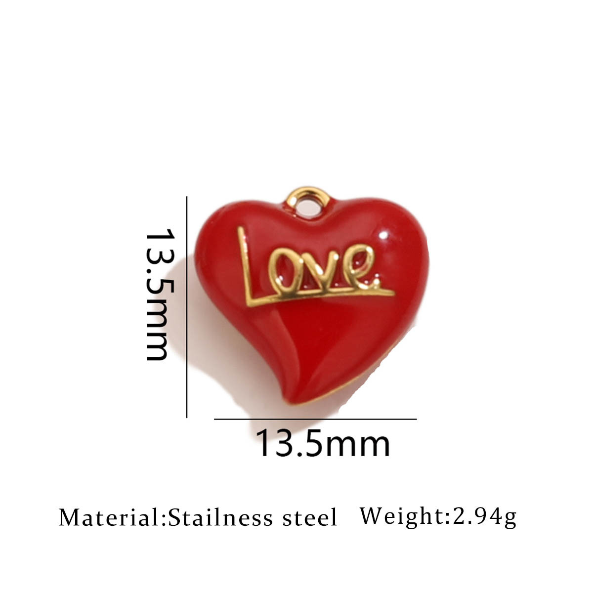 One c352 gold enamel heart love pendant - red