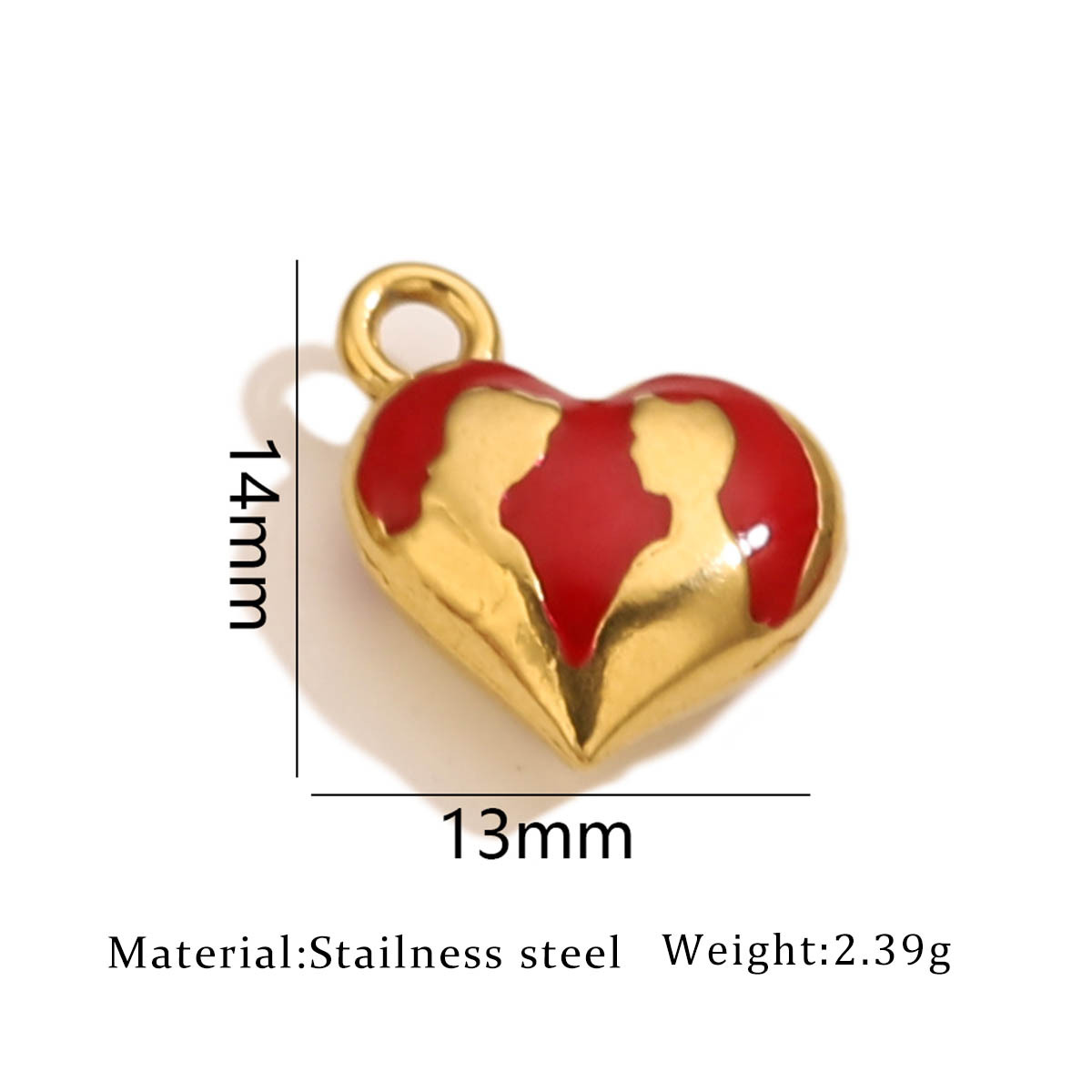 One c351-1 gold enamel heart pendant - red