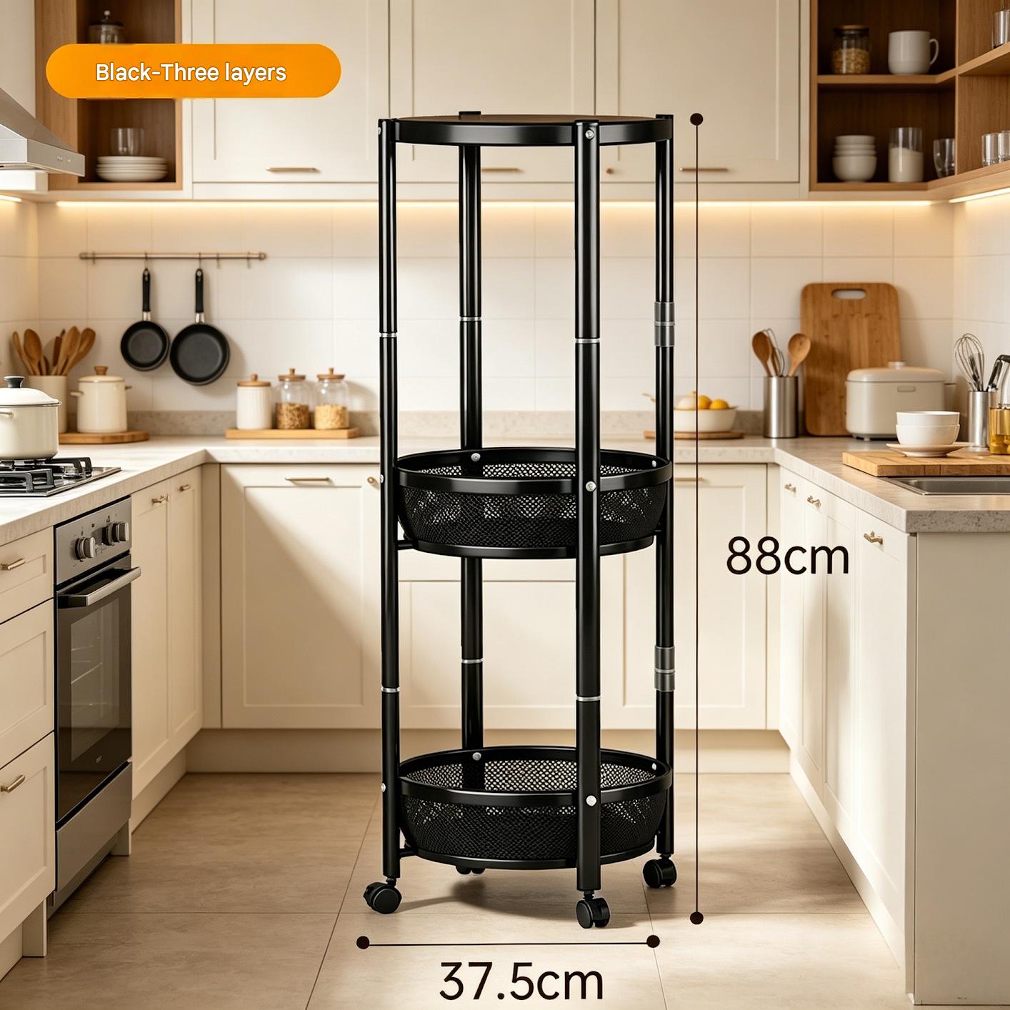 88*35cm installation-free folding side table with three layers - black