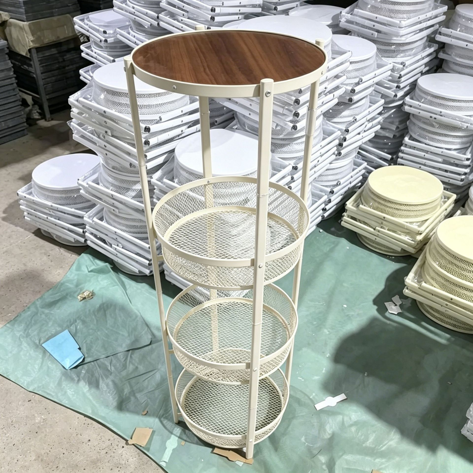 Installation-free folding side table-four layers of milky white