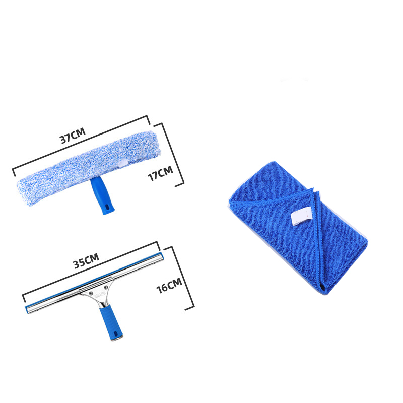0.6*35 blue glass scraper, starry hair brush head, blue T-frame, 40*40 neutral blue towel (packed in courier bag)