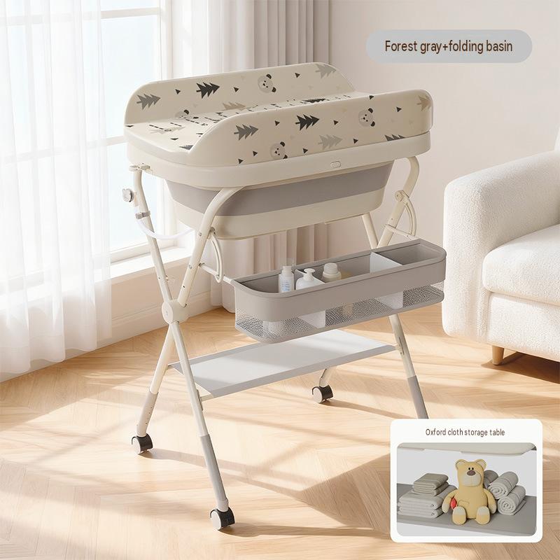 Gray 3-in-1 changing table - forest bear edition   fabric storage rack   thermometer