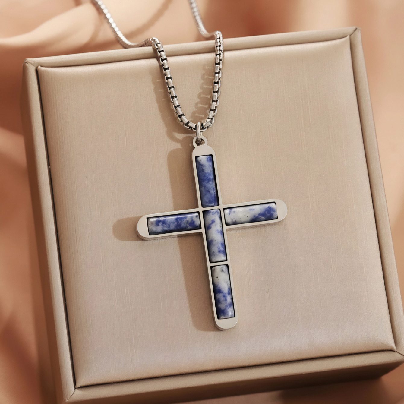 Blue cross necklace silver