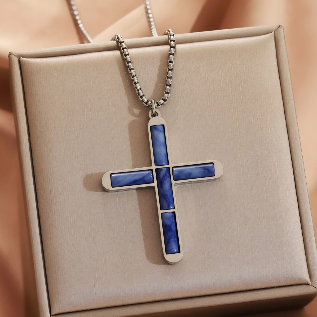Blue agate cross necklace silver