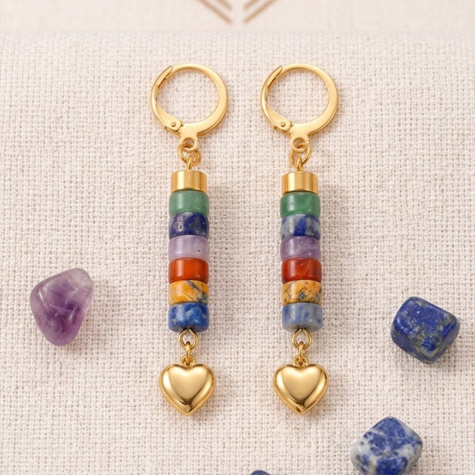 Colorful love pendant earrings gold