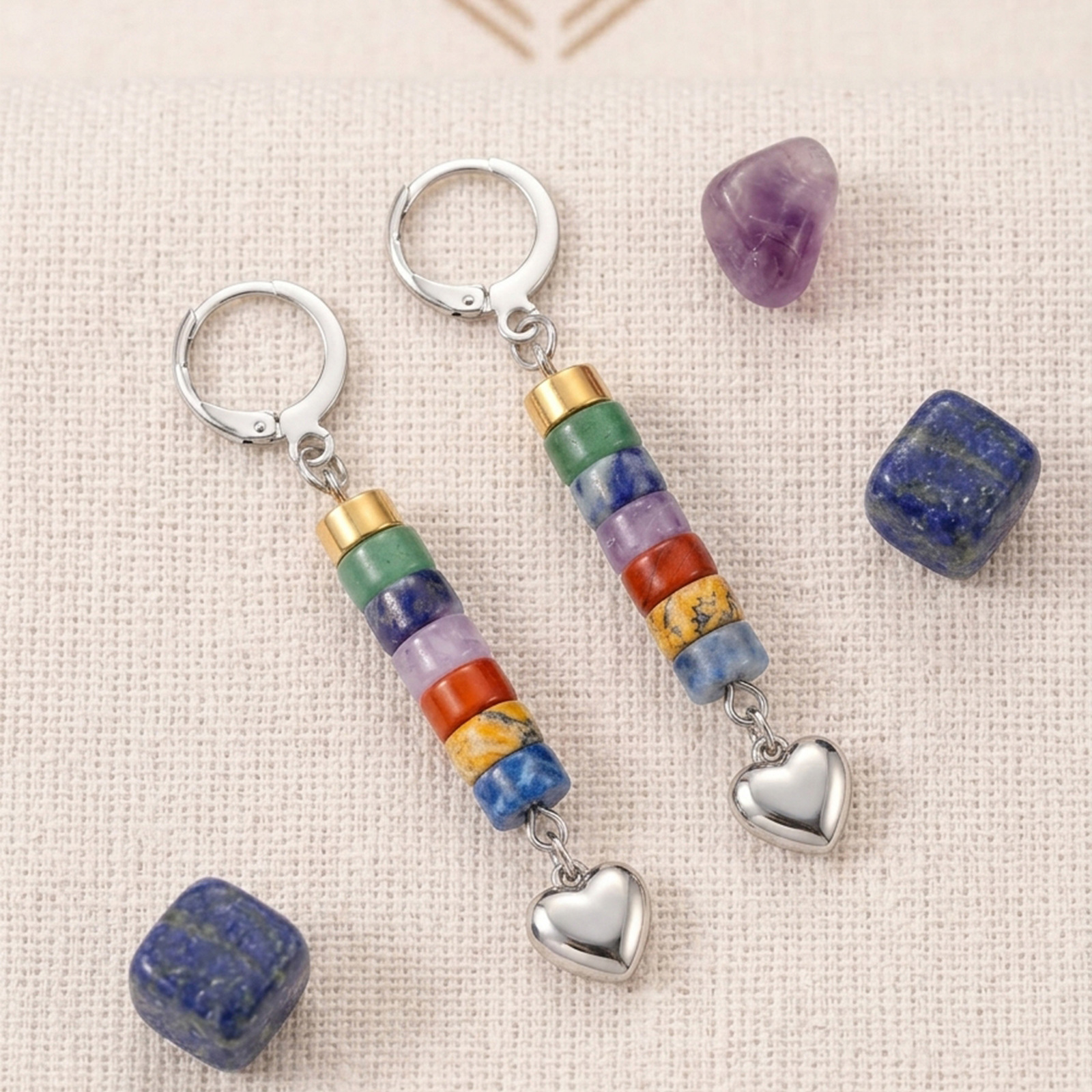 Colorful love pendant earrings silver