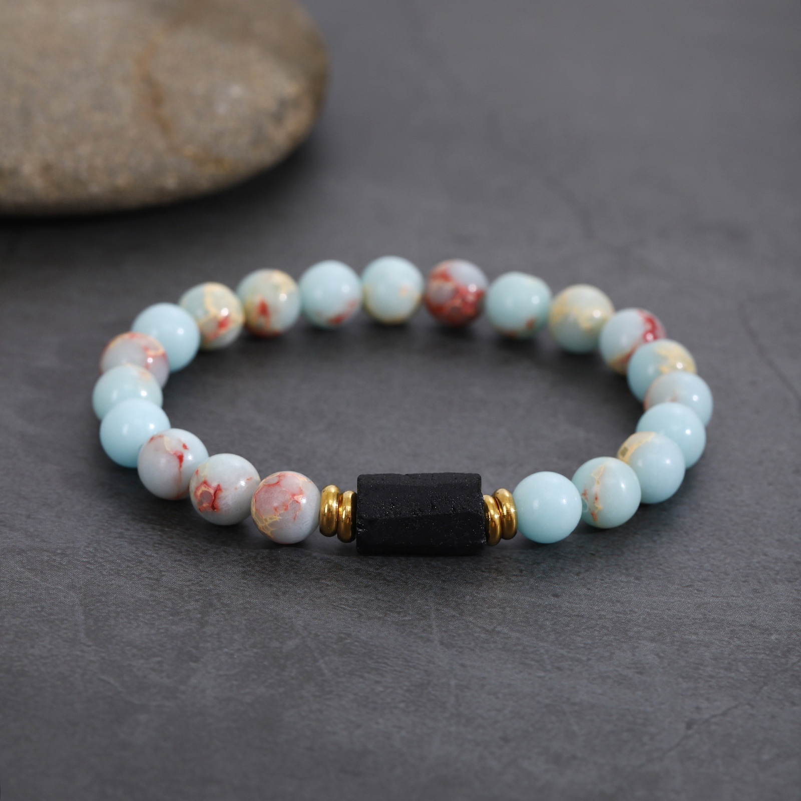 1 piece 8mm tourmaline shoushan stone beads