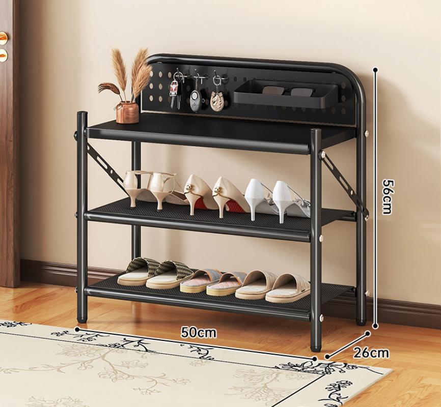 DB30A-Dense Mesh Folding Shoe Rack, Three Layers, 500mm Length (Black)