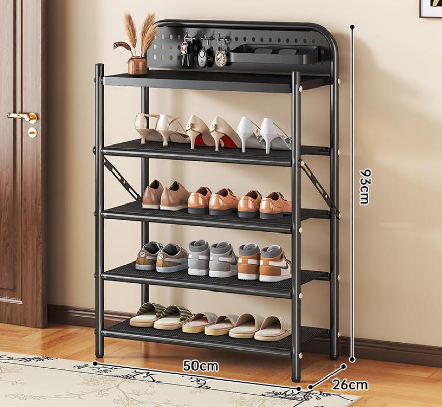 DB30C-Foldable Mesh Shoe Rack, Five Layers, 500mm Length (Black)