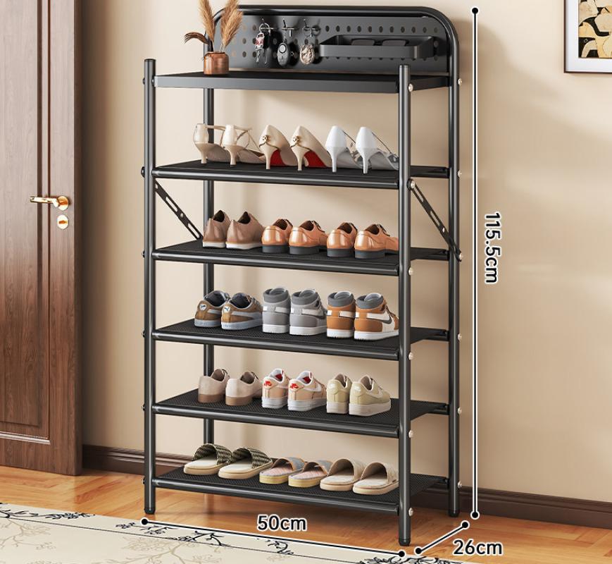 DB30D-Dense Mesh Folding Shoe Rack, Six Layers, 500mm Length (Black)
