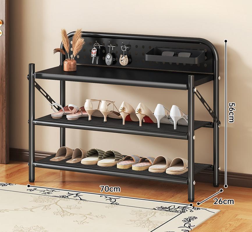 DB30E-Mesh Folding Shoe Rack, Three Layers, 700mm Long (Black)