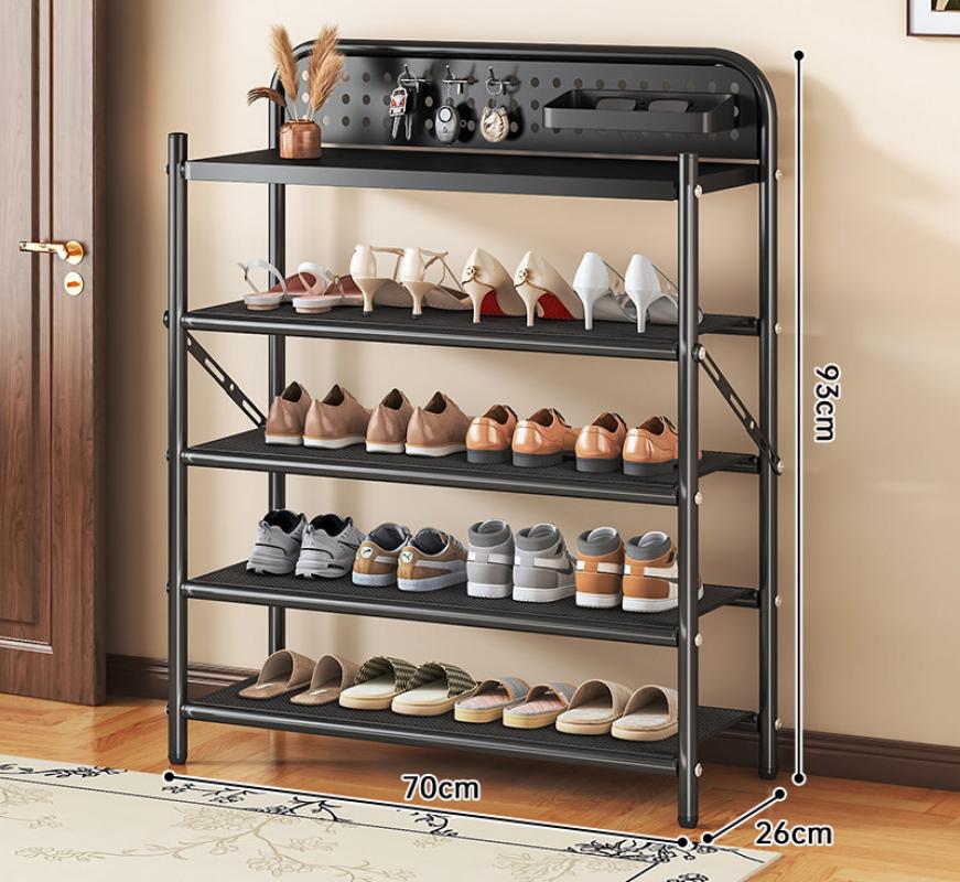 DB30G-Foldable Mesh Shoe Rack, Five Layers, 700mm Long (Black)