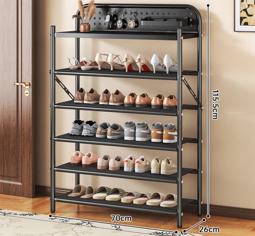 DB30H-Fine Mesh Folding Shoe Rack, Six Layers, 700mm Long (Black)