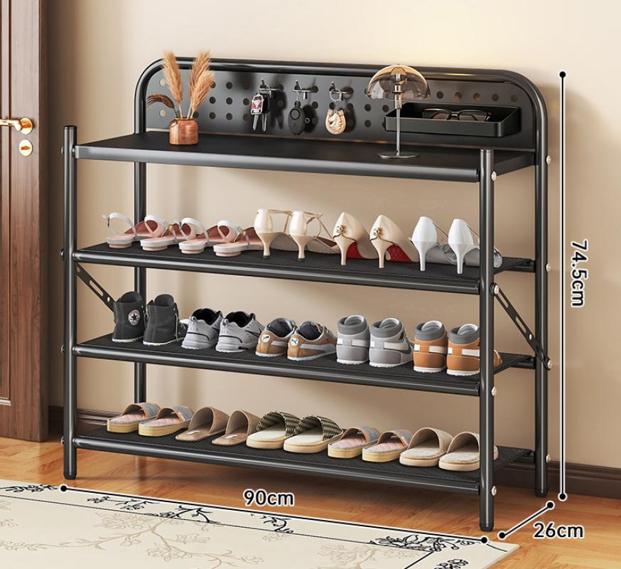 DB30K-Foldable Mesh Shoe Rack, Four Layers, 900mm Length (Black)