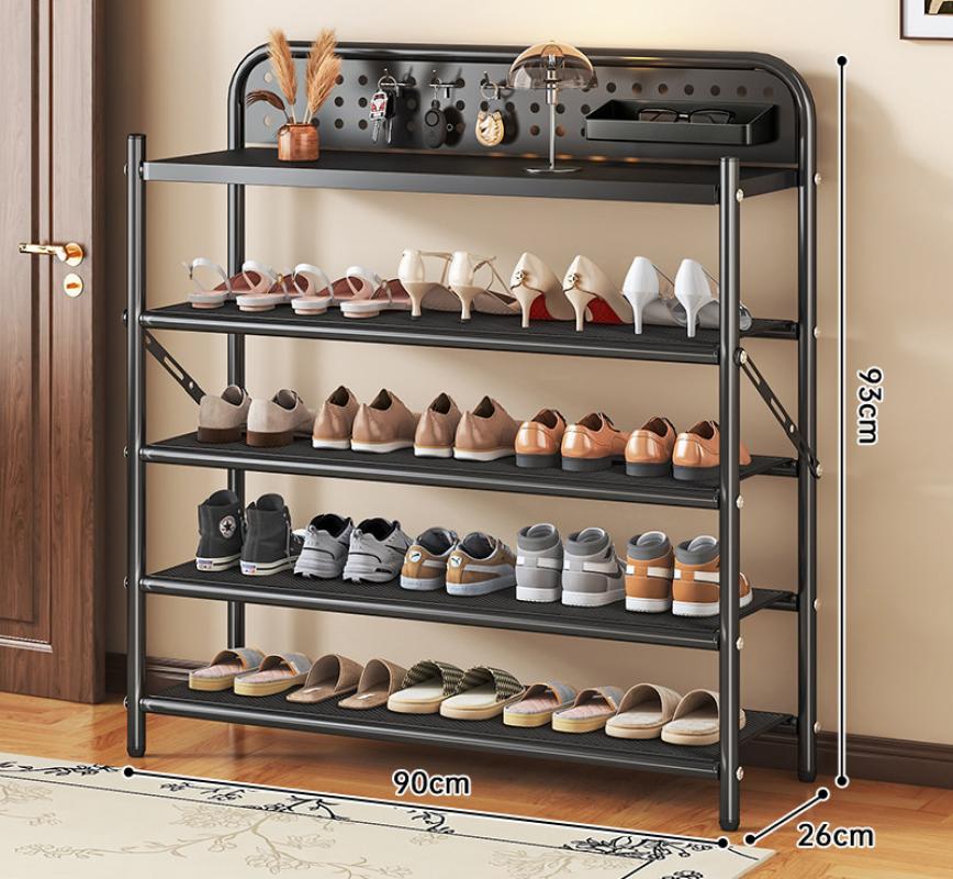 DB30L-Fine Mesh Folding Shoe Rack, Five Layers, 900mm Length (Black)