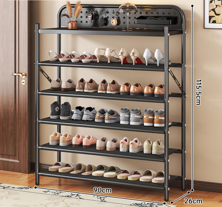 DB30M-Dense Mesh Folding Shoe Rack, Six Layers, 900mm Length (Black)