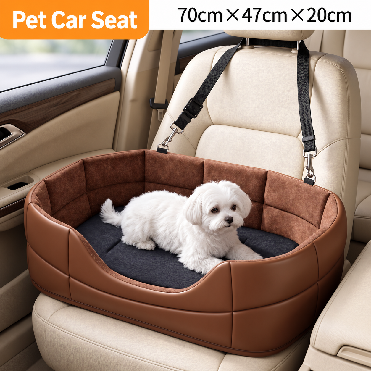 Car leather pet nest mocha brown 70*47cm free mat   safety rope