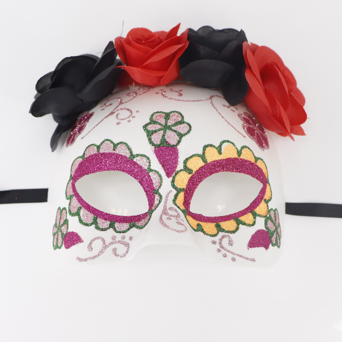 Half-face undead black and red floral
