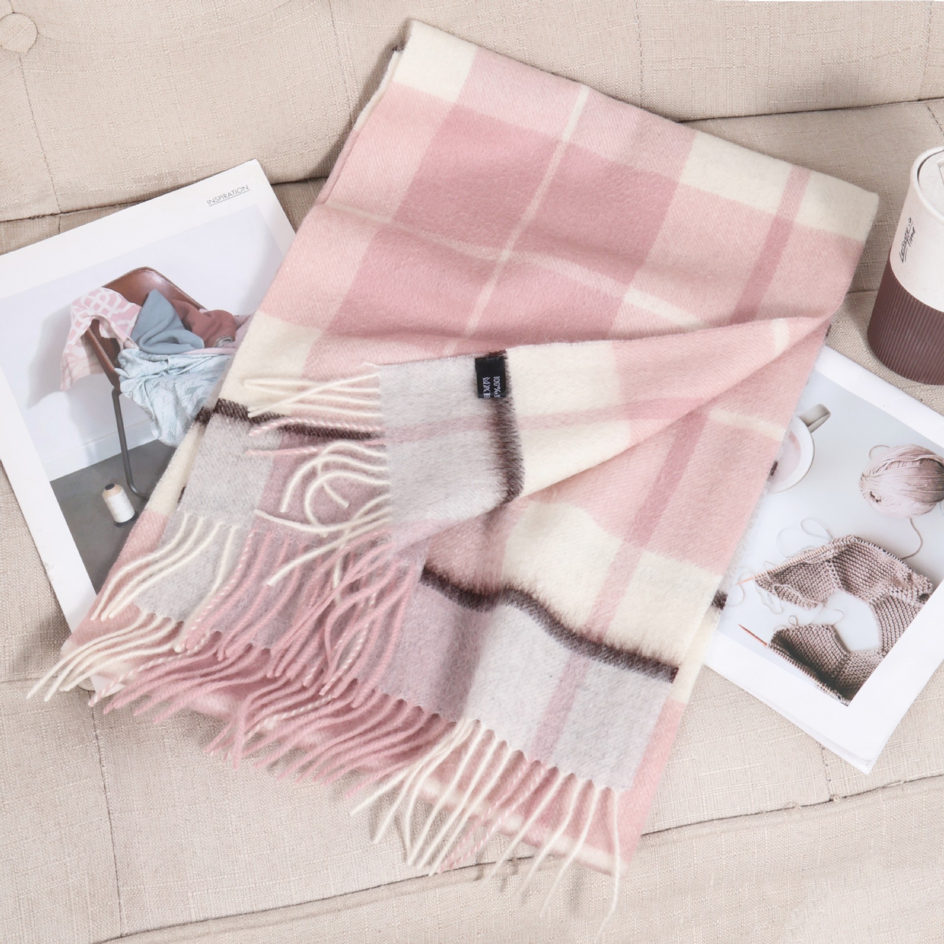 Pink and black striped plaid