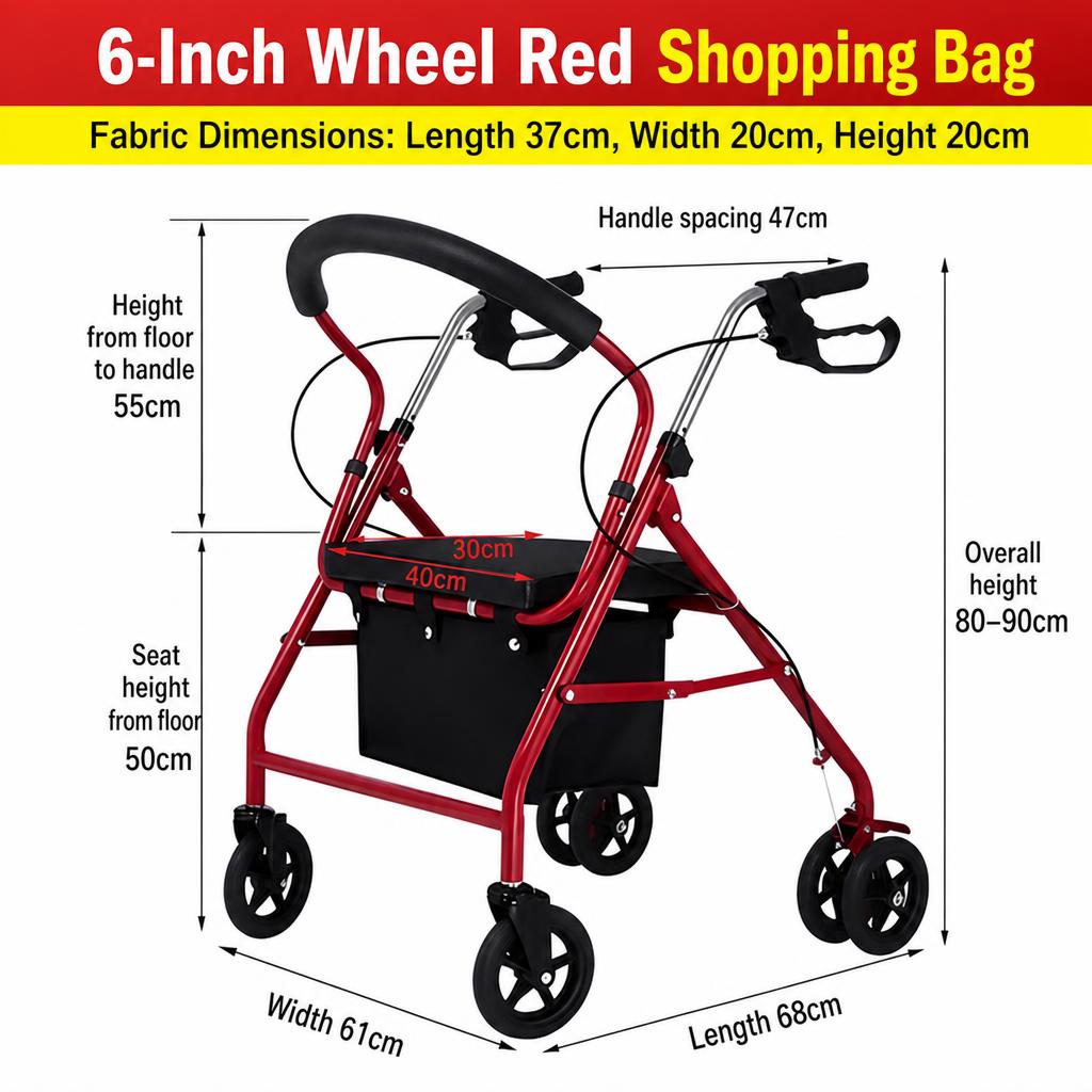 Six-wheel red shopping cart