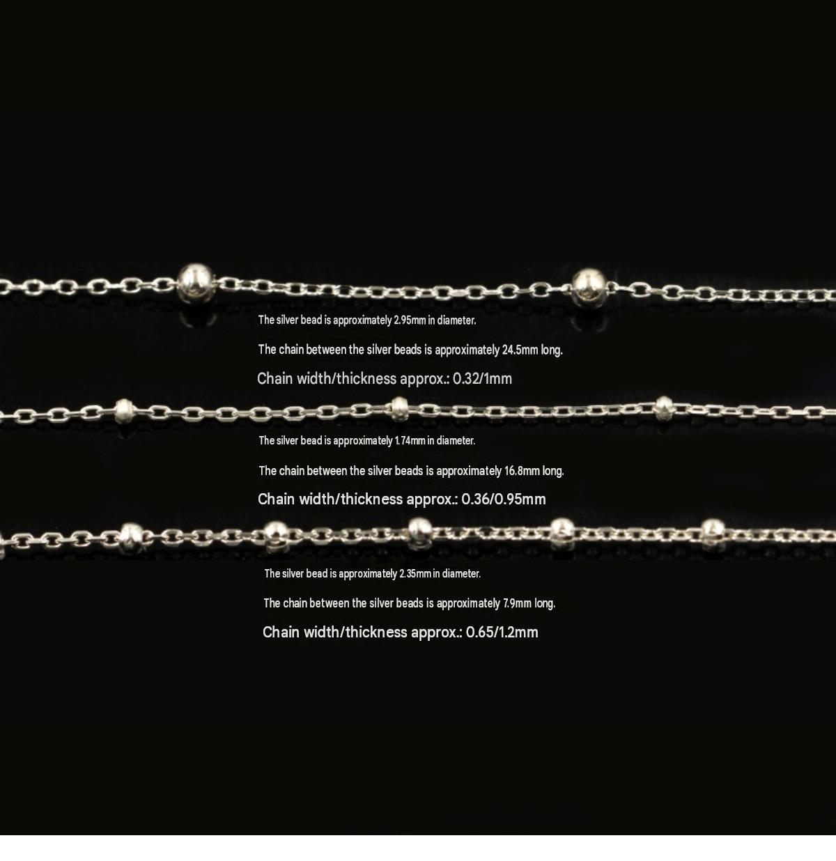 bead diameter: approximately 2.35mm. chain width: