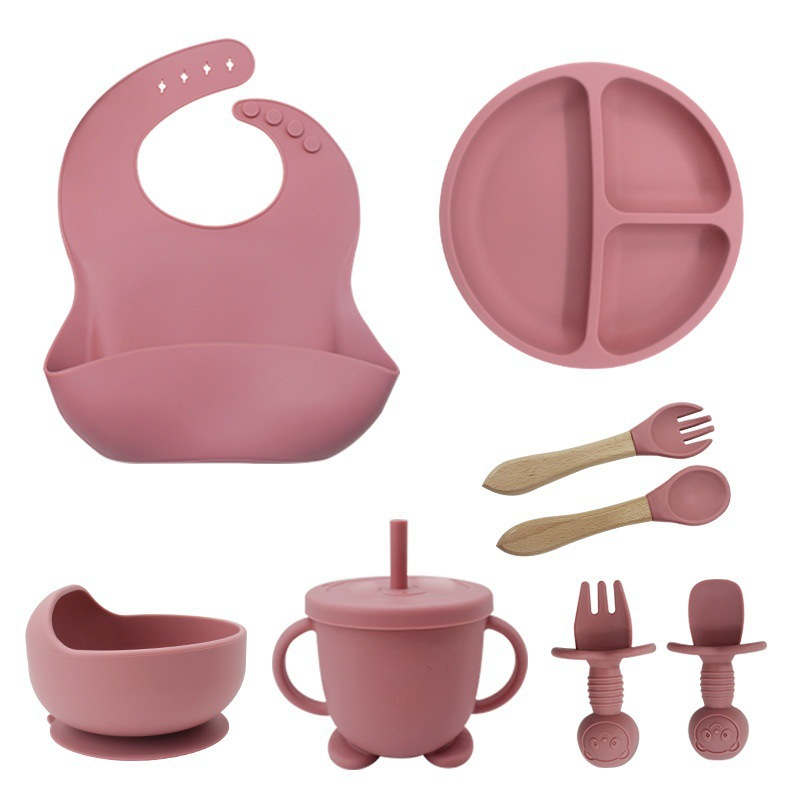 Dark pink-wooden handle disc 8-piece set
