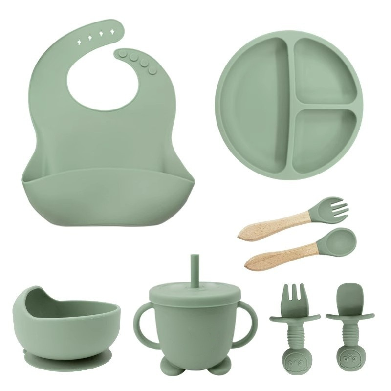 Military green-wooden handle disc 8-piece set