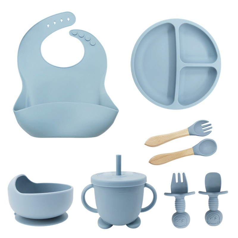 Light blue-wooden handle disc 8-piece set