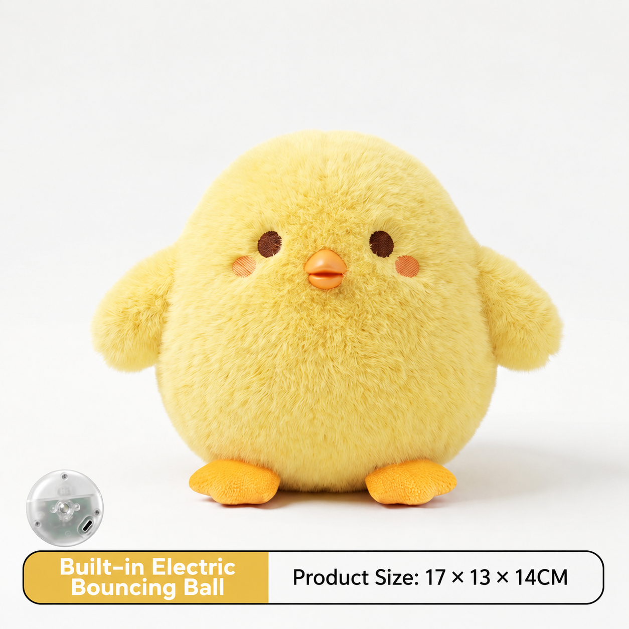Little chicken with a bouncy ball