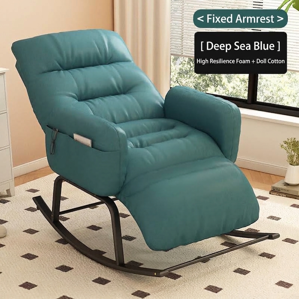 [Scratch-Resistant Fabric] deep sea blue   with leg rest (fixed armrest)