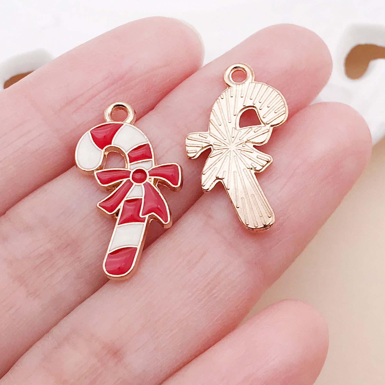 7:14281-1 13x23-1g red and white oil dripping zinc alloy christmas candy cane