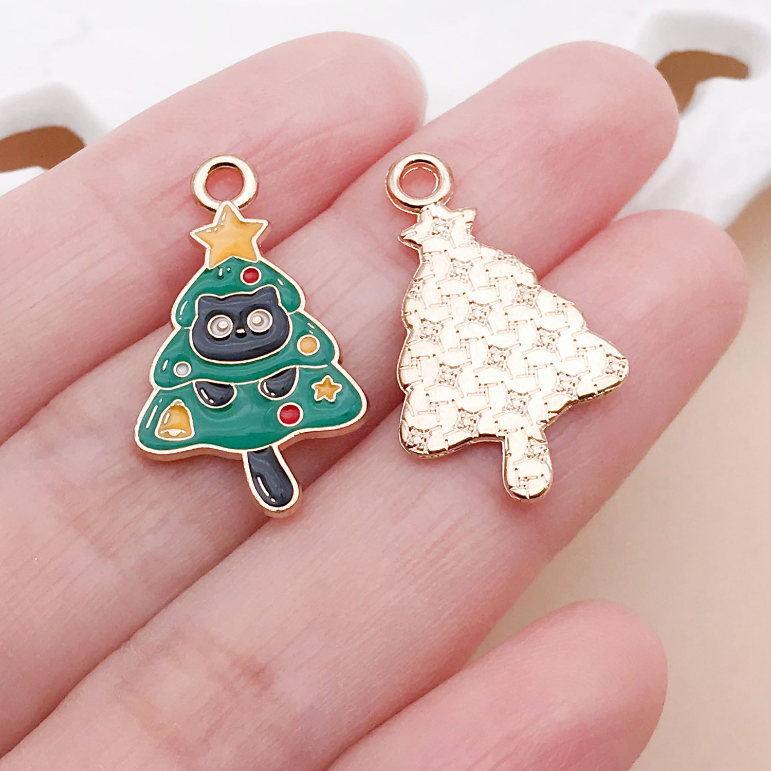 16:25254-1pc 25x15mm-1g green dripping zinc alloy christmas christmas tree cat
