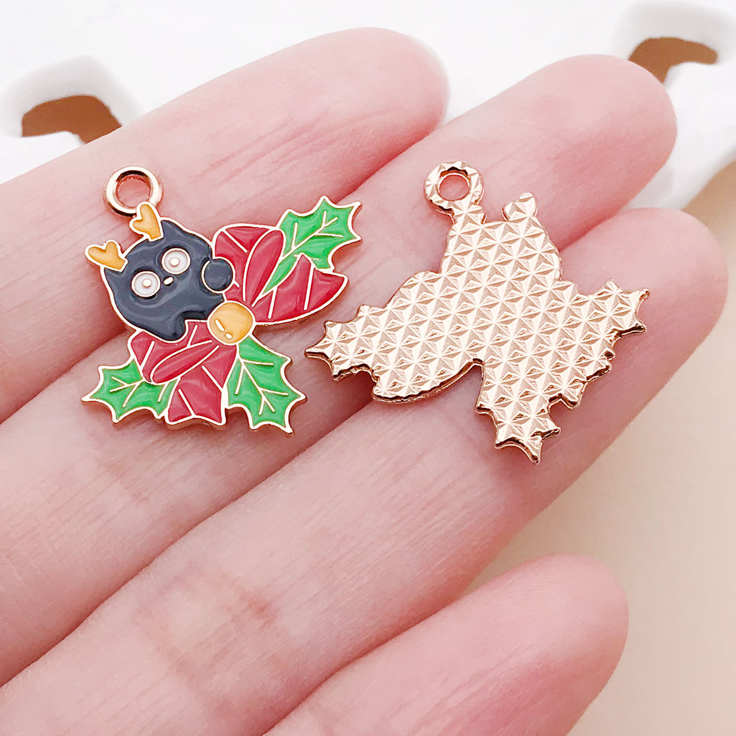 19:25257-1 piece 24x24mm-1.2g red oil dripping zinc alloy christmas butterfly horn cat