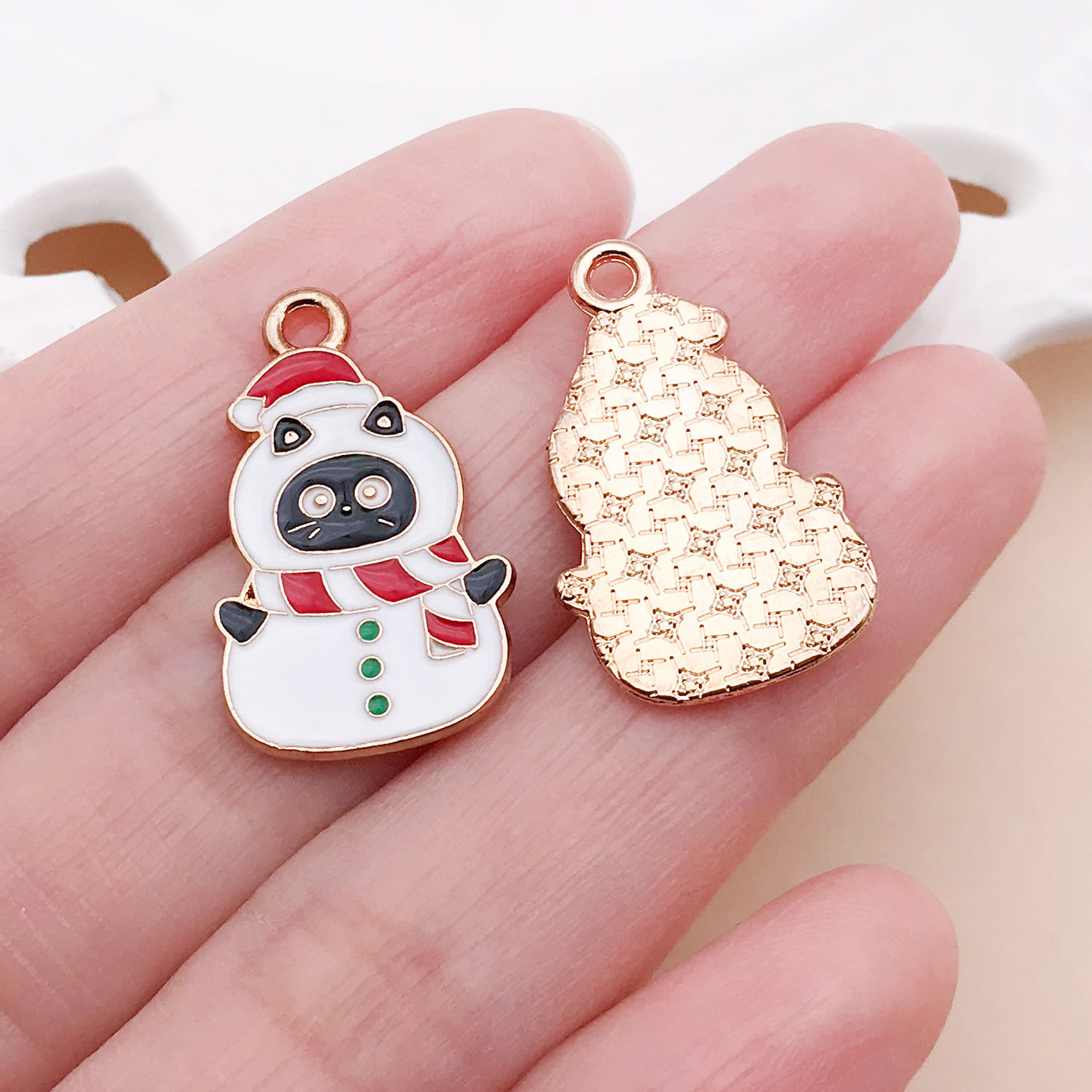 20:25258-1 piece 25x15mm-1.45g white oil dripping zinc alloy christmas snowman cat