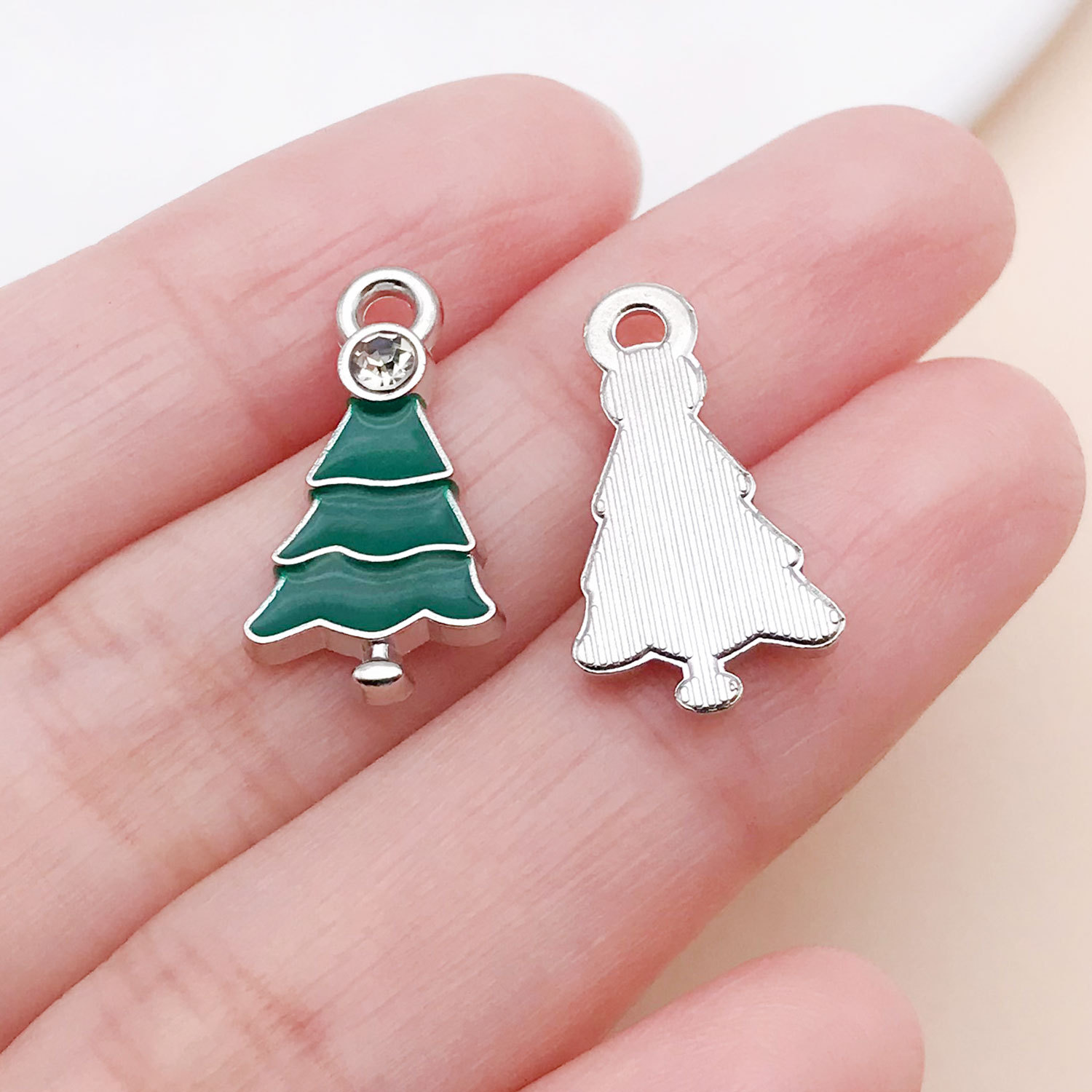 22:21864-1 11x21mm-1.1g white k drop oil green zinc alloy point diamond christmas tree