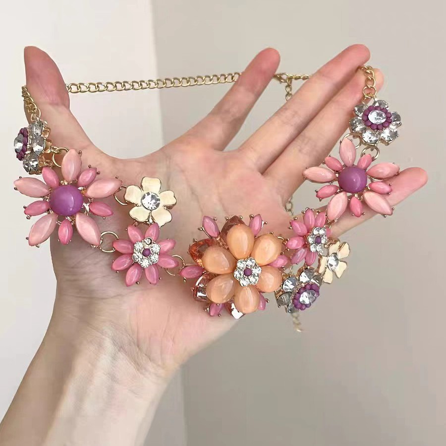 Colorful Rhinestone Flower Necklace