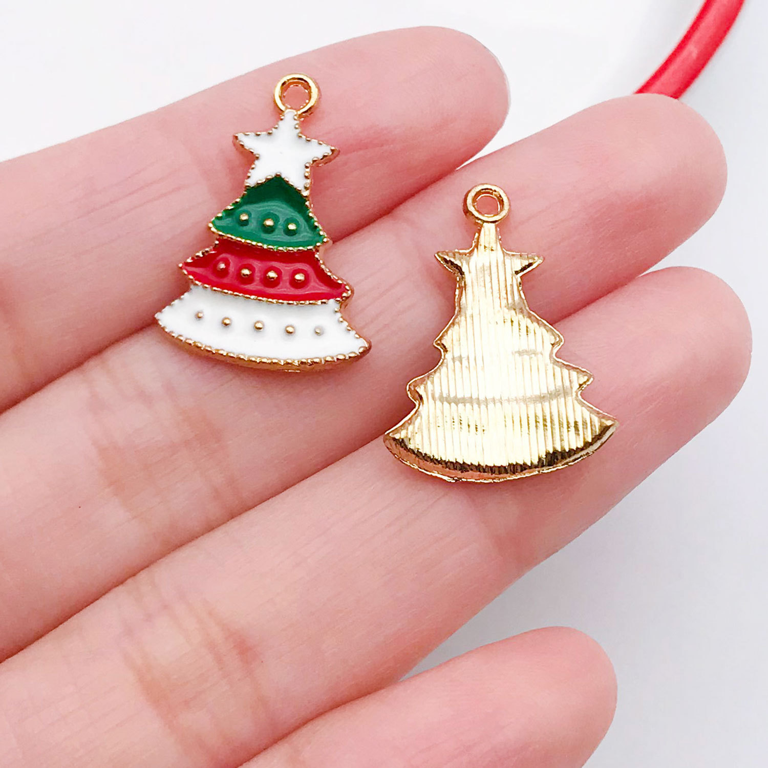 6:12541-1 kc gold dripping oil zinc alloy three-color christmas tree 15x21mm-1g