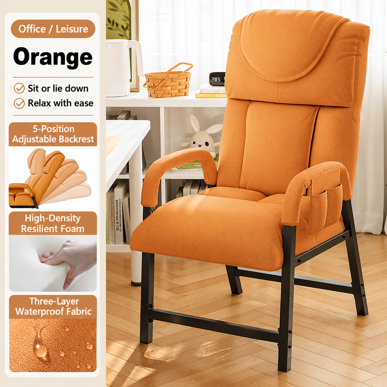Orange   with side pockets [high resilience sponge]