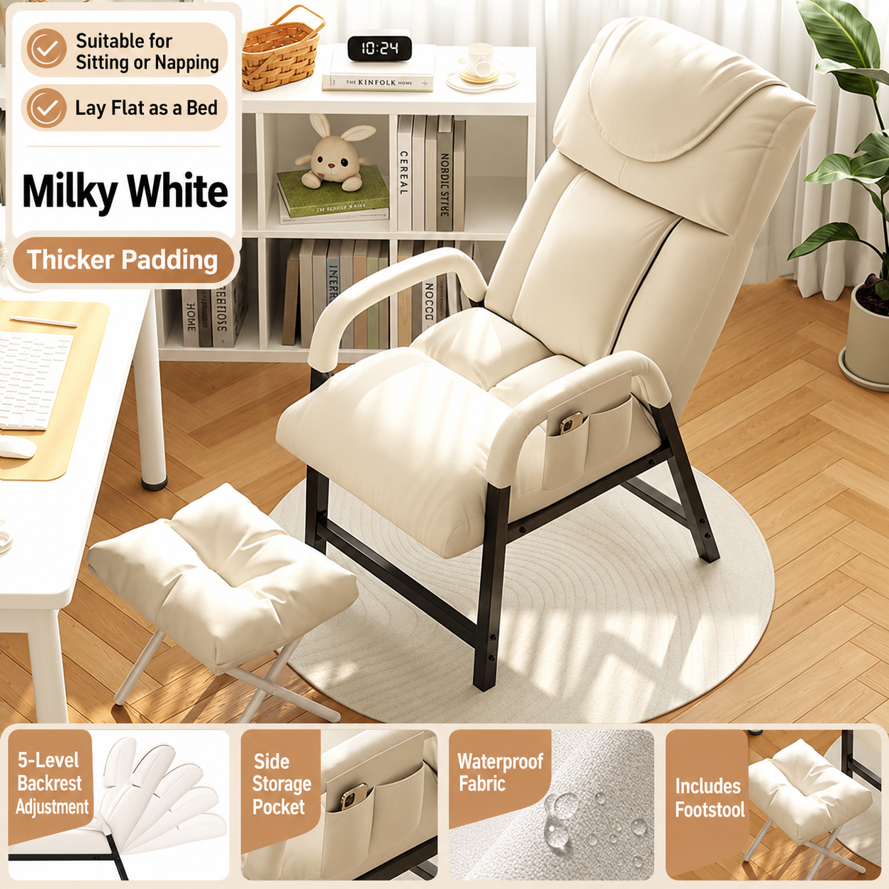 Pearl white   pedals   side pockets [thickened filling sponge]