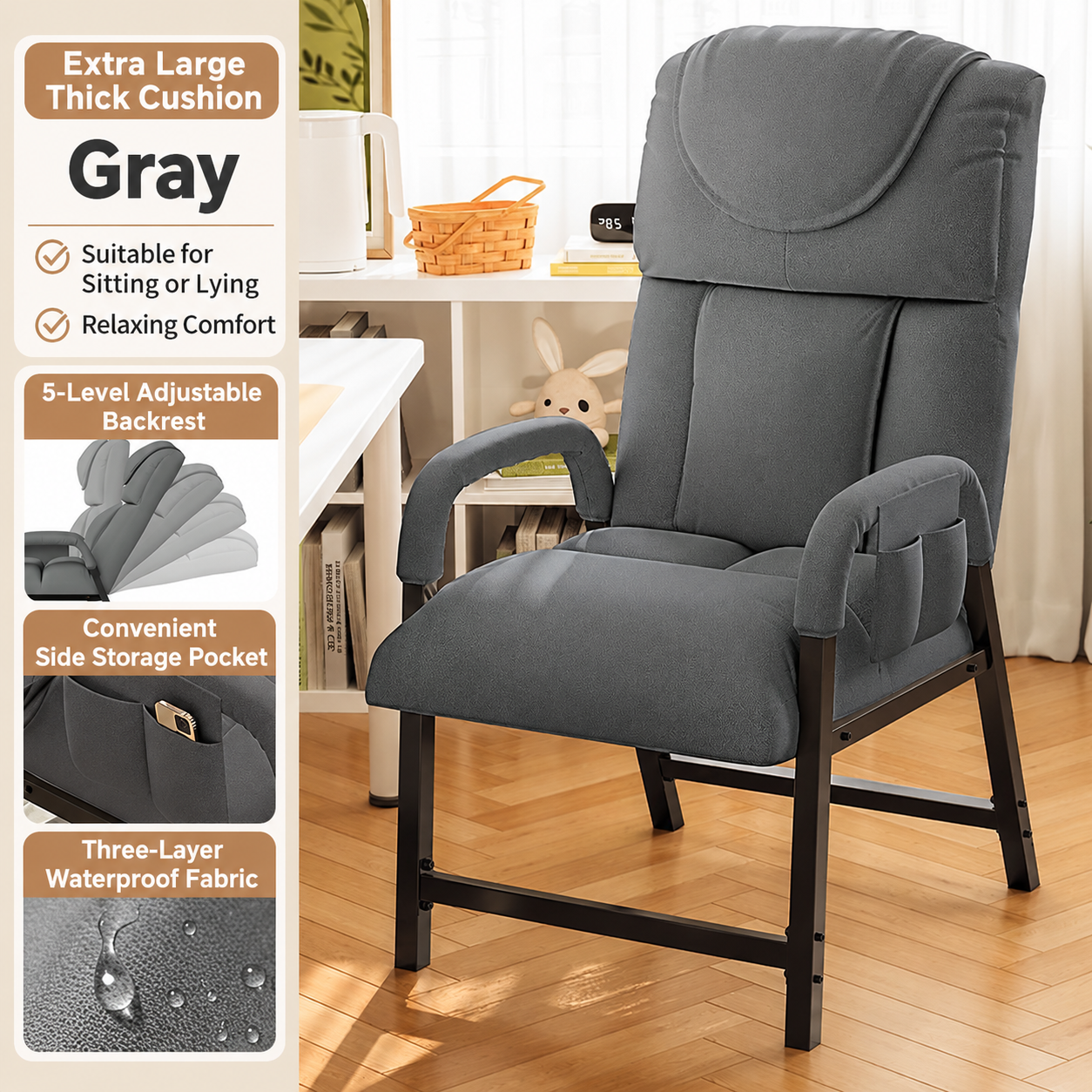 Space gray   with side pockets [thickened filling sponge]