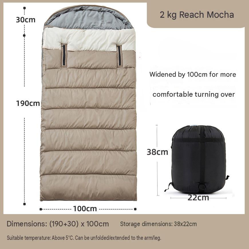 Reach 2kg widened sleeping bag (100cm wide) - mocha color suitable for temperatures above 5 degrees