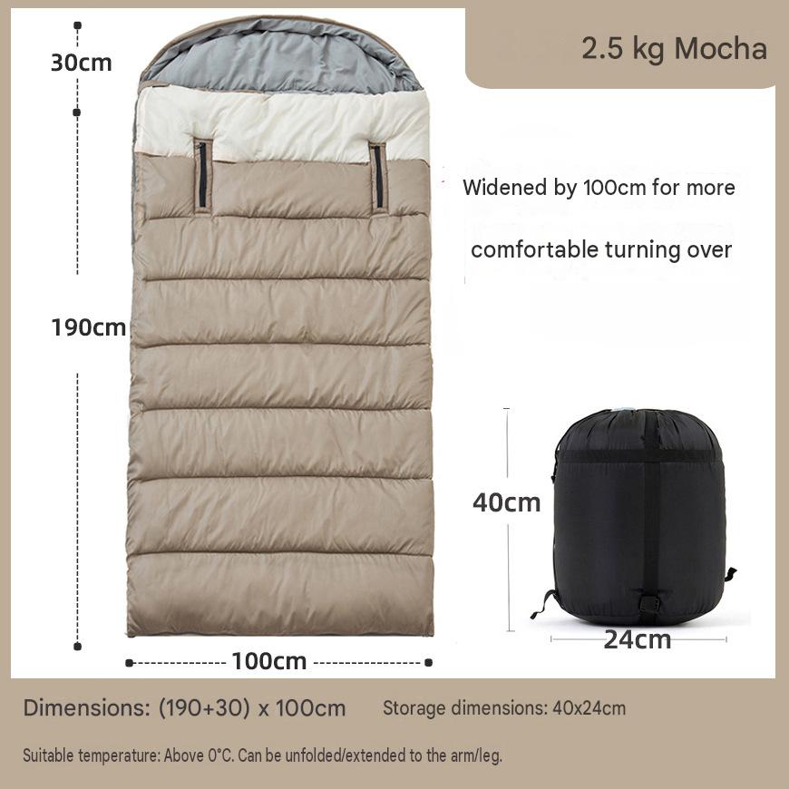 Reach 2.5kg widened sleeping bag (100cm wide) - mocha color suitable for temperatures above 0 degrees