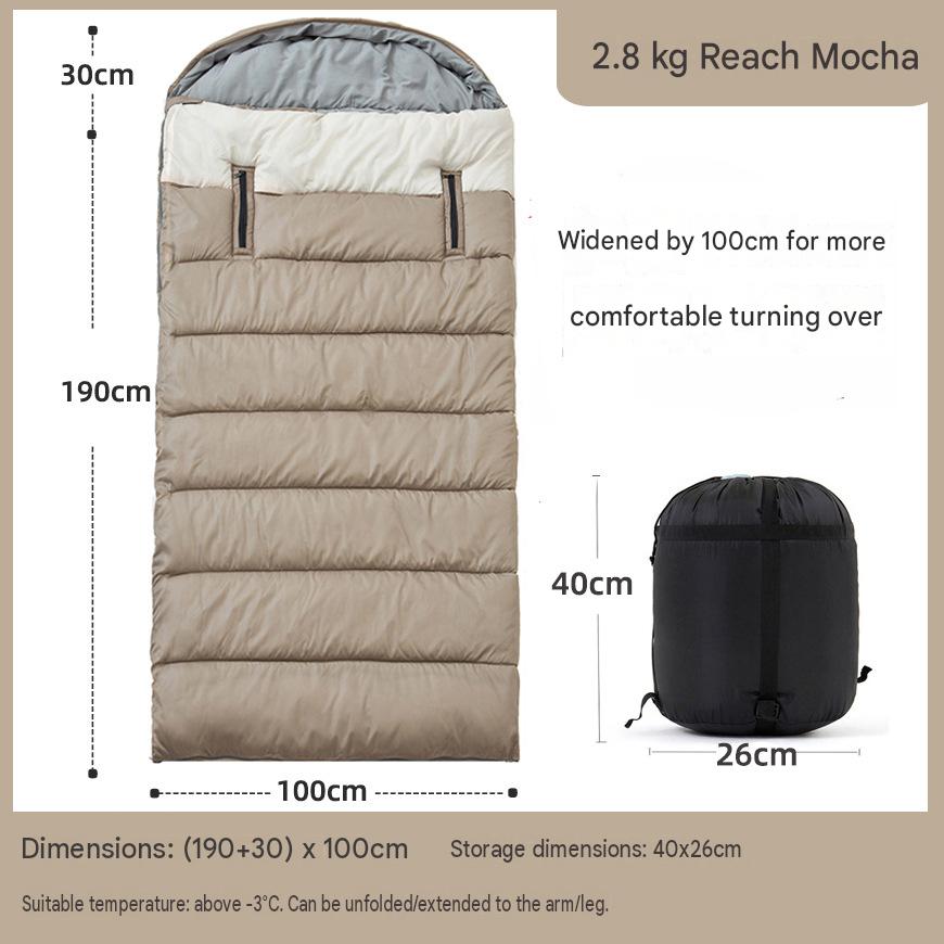 Reach 2.8kg widened sleeping bag (100cm wide) - mocha color, suitable for temperatures above minus 5 degrees