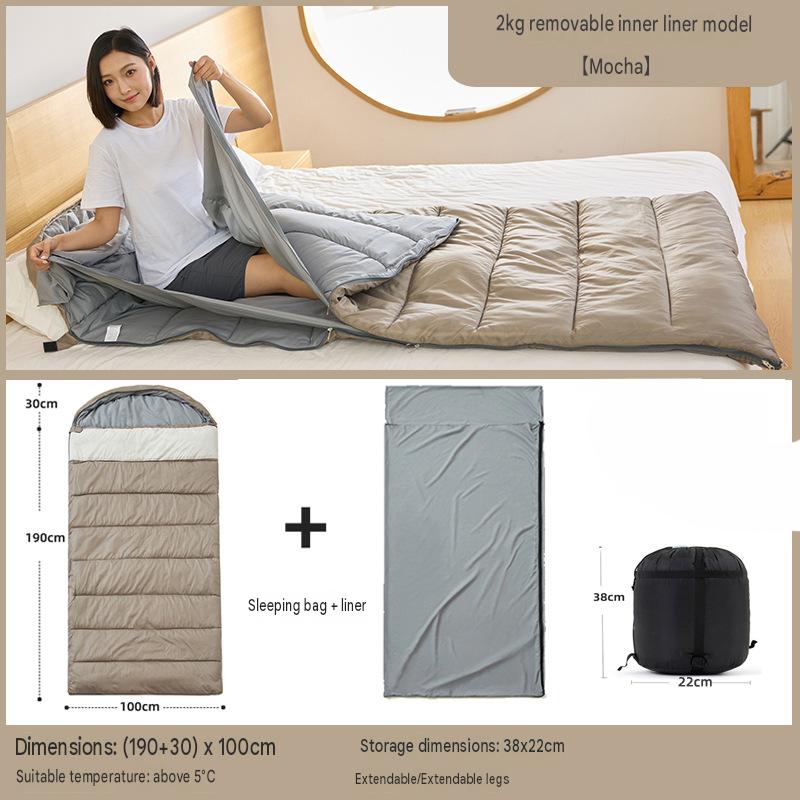 Removable and washable 2kg widened sleeping bag (100cm wide) - mocha color suitable for temperatures above 5 degrees