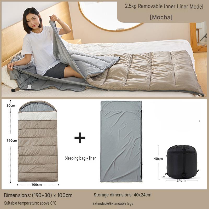 Removable and washable 2.5kg widened sleeping bag (100cm wide) - mocha color suitable for temperatures above 0 degrees