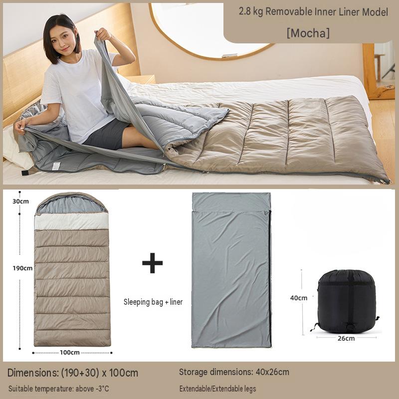 Removable and washable 2.8kg widened sleeping bag (100cm wide) - mocha color suitable for temperatures above minus 5 degrees celsius